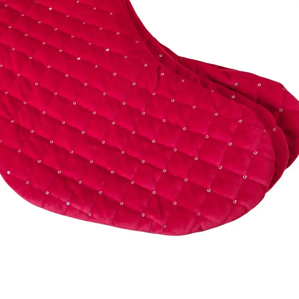 NWT Tahari Set of 4 22in Red Velvet Quilted Christmas Stockings Sequins